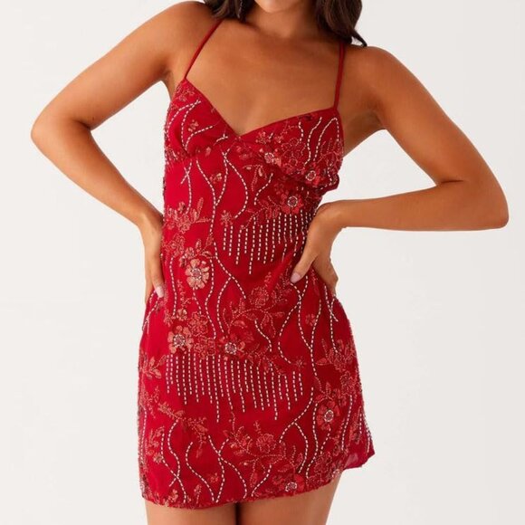 Women Sequin Mini Dress Polyester Sparkly Backless Floral Party Short - Picture 4 of 4